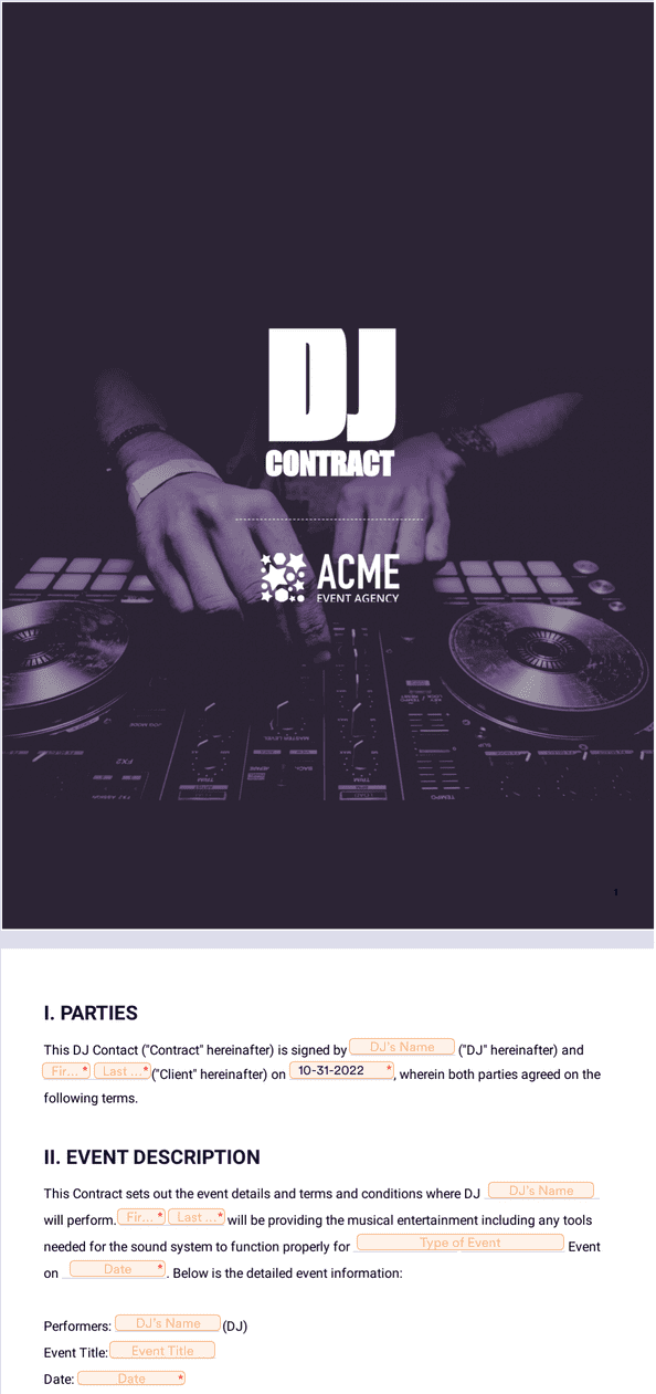 PDF Templates: DJ Contract Template