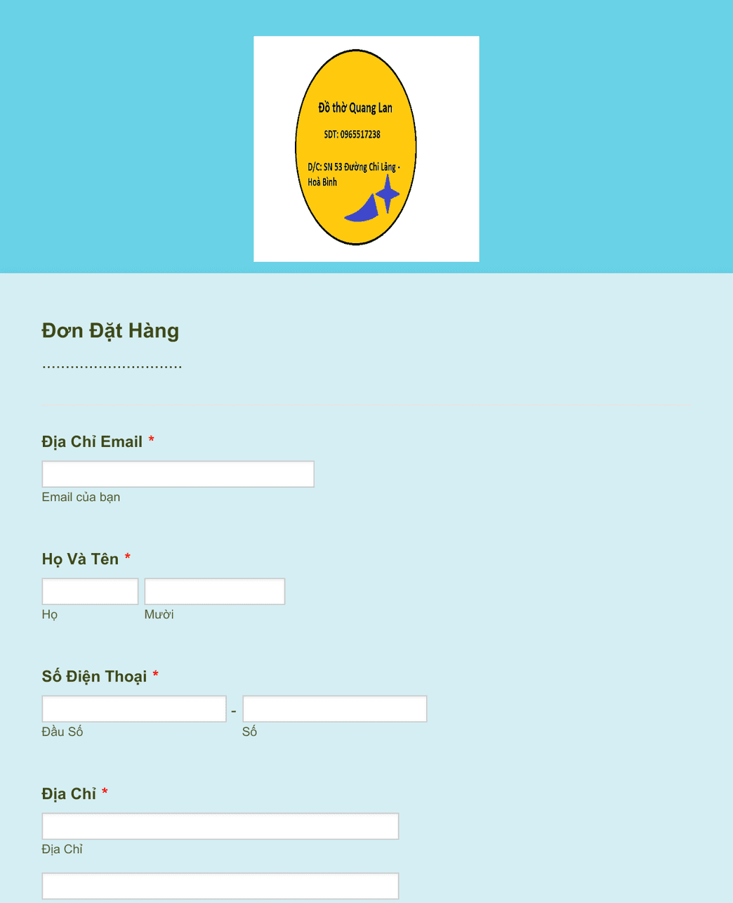 Đơn Đặt Hàng Form Template | Jotform