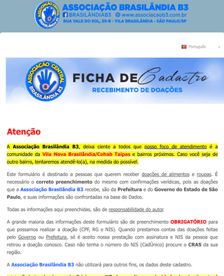 Form Templates: Doações Associação Brasilândia B3