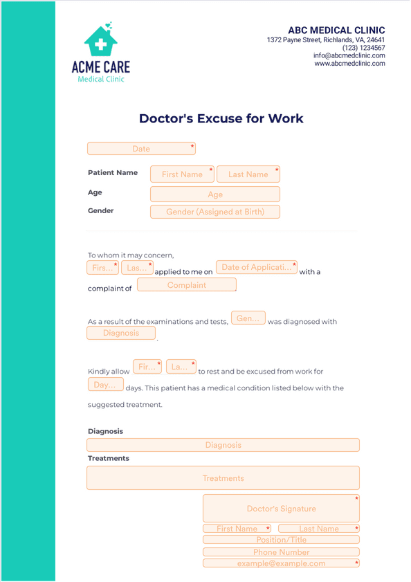 Sign Templates: Doctors Excuse for Work