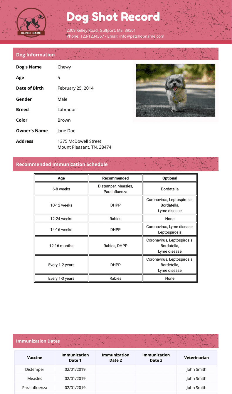 Dog Shot Record Template PDF Templates Jotform