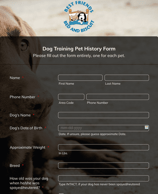 Dog Training Pet History Form