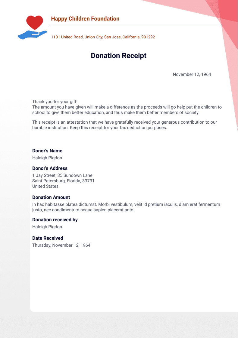 Donation Receipt Template - PDF Templates | Jotform
