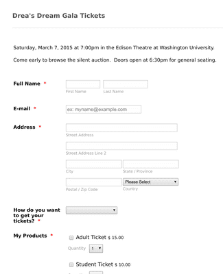 Concert Ticket Order Form