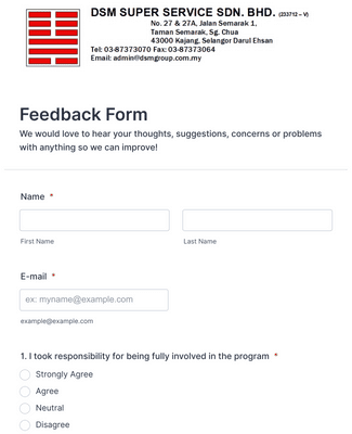 dsm MOBILE Training Feedback Form Template | Jotform