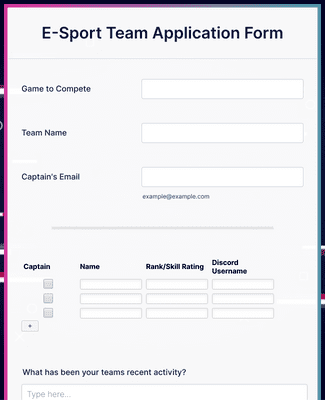 Form Templates: E Sport Team Application Form