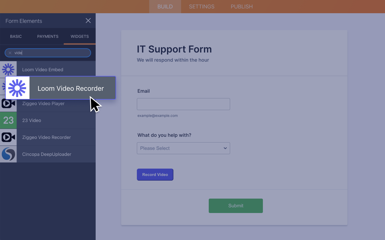 Loom Video Recorder 양식 위젯 Jform