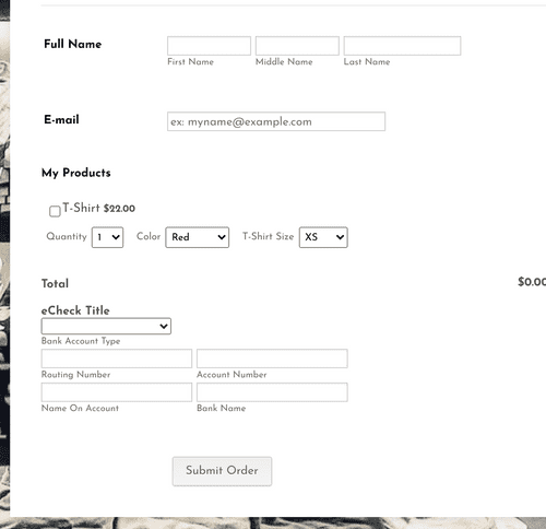 Form Templates: eCheck Net T Shirt Order Form