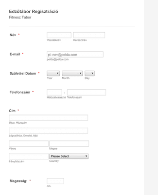 Form Templates: Edzőtábor Regisztráció
