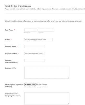 Form Templates: Email Design Questionnaire 