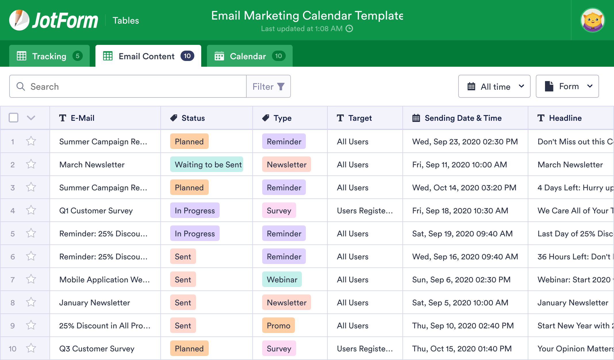 Email Marketing Calendar Template JotForm Tables Email Marketing Calendar Template JotForm Tables