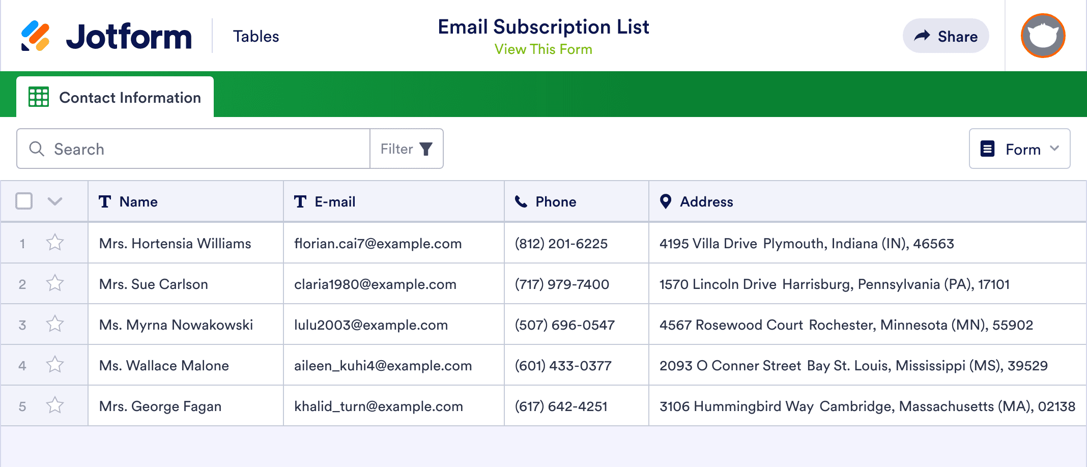 Email Subscription List