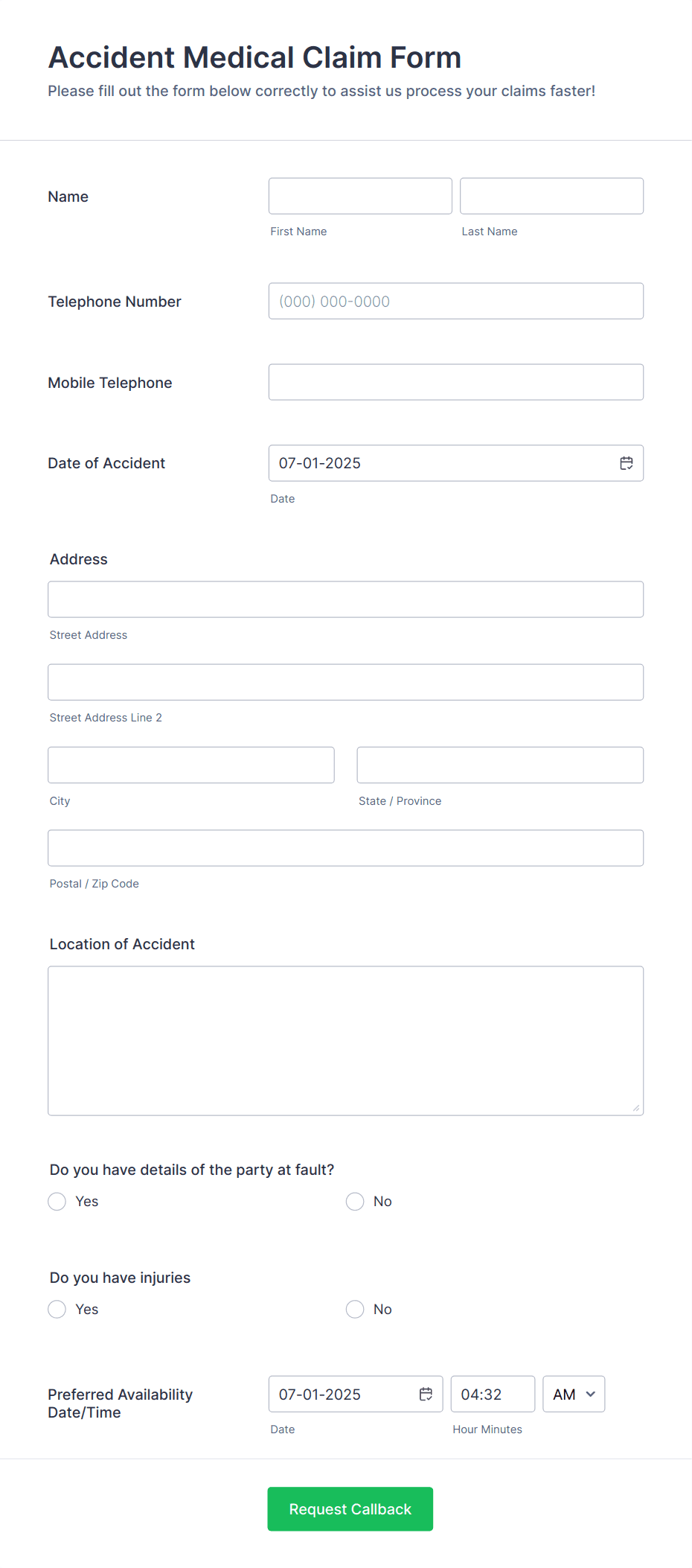 Template emergency-claim-form