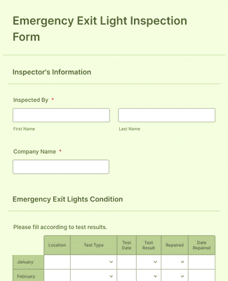 Emergency Exit Light Inspection Form