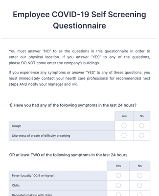 Employee COVID-19 Self Screening Questionnaire
