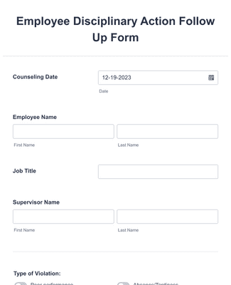 Employee Disciplinary Action Follow Up Form Template | Jotform