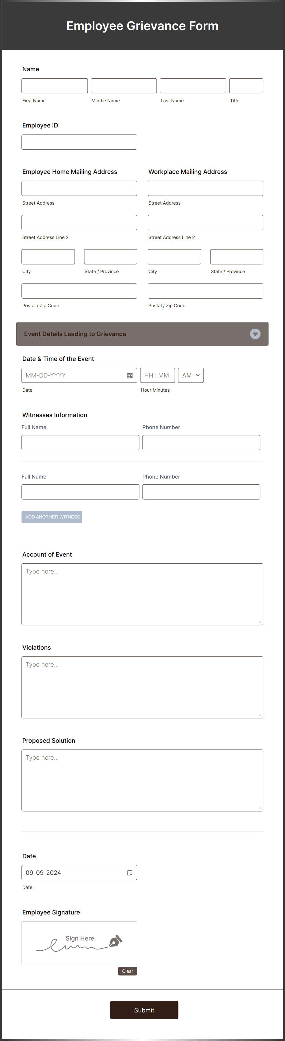 Template employee-grievance-form
