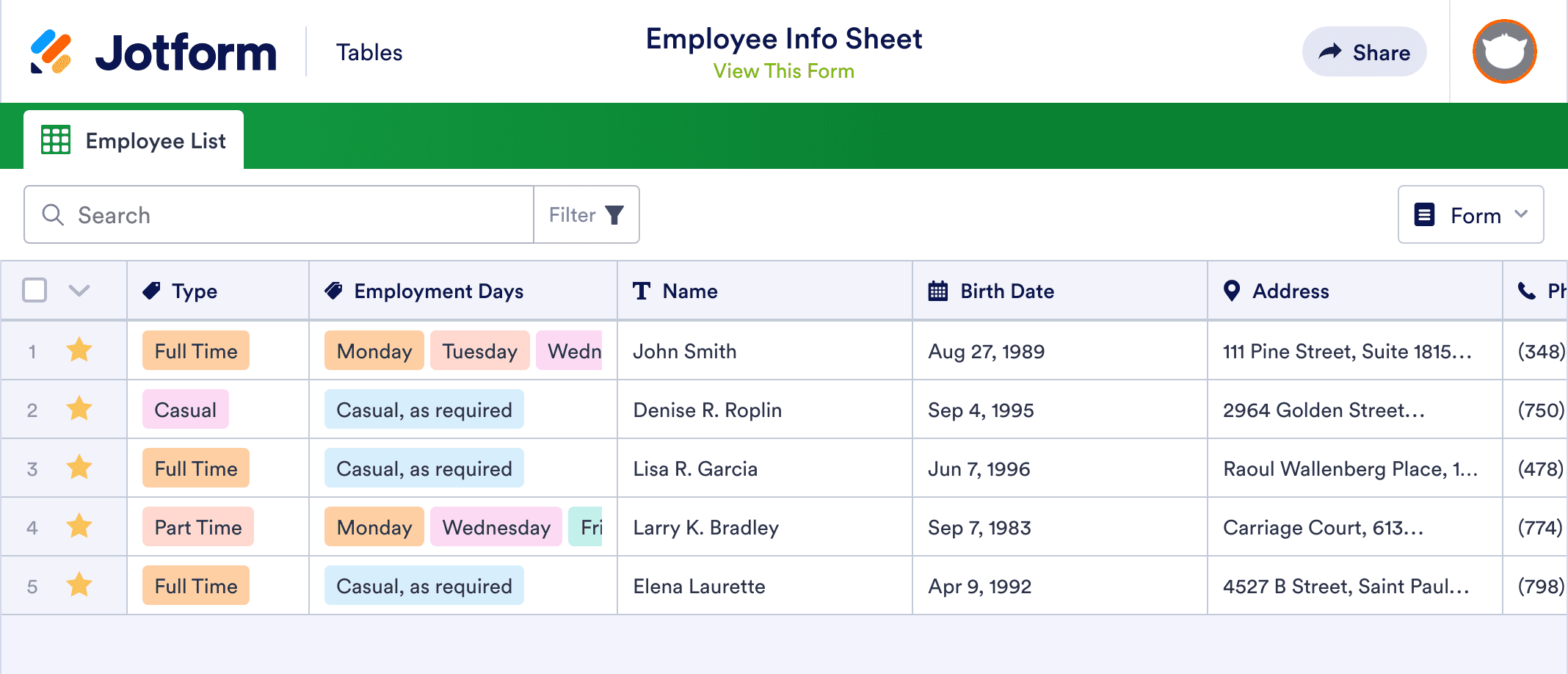 Employee Info Sheet