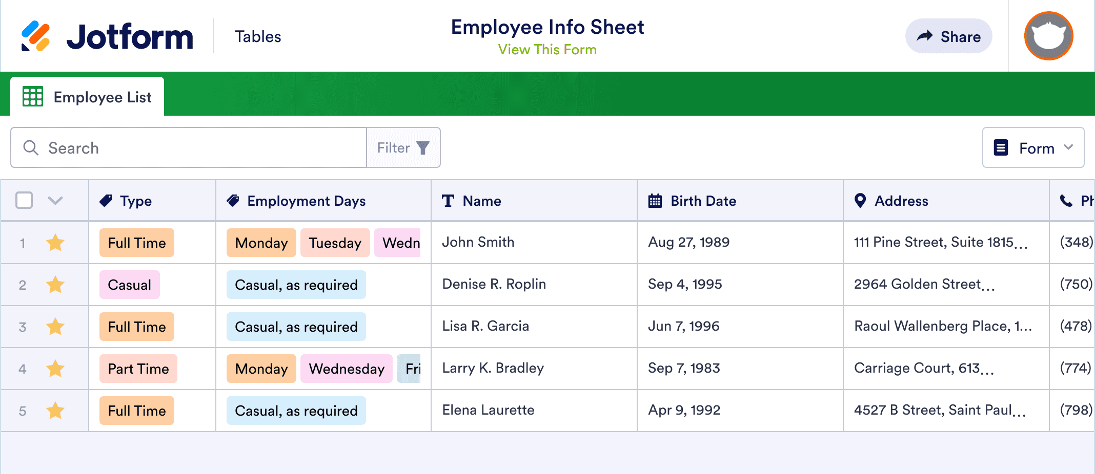 Employee Info Sheet