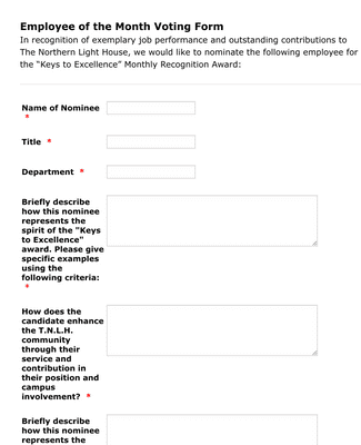 Employee Of The Month Ballot Form