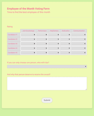 Form Templates: Employee of the Month Voting Form