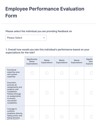 Form Templates: Employee Performance Evaluation Form