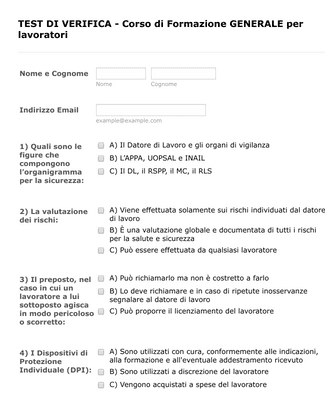 Form Templates: Employee Quiz In Italian