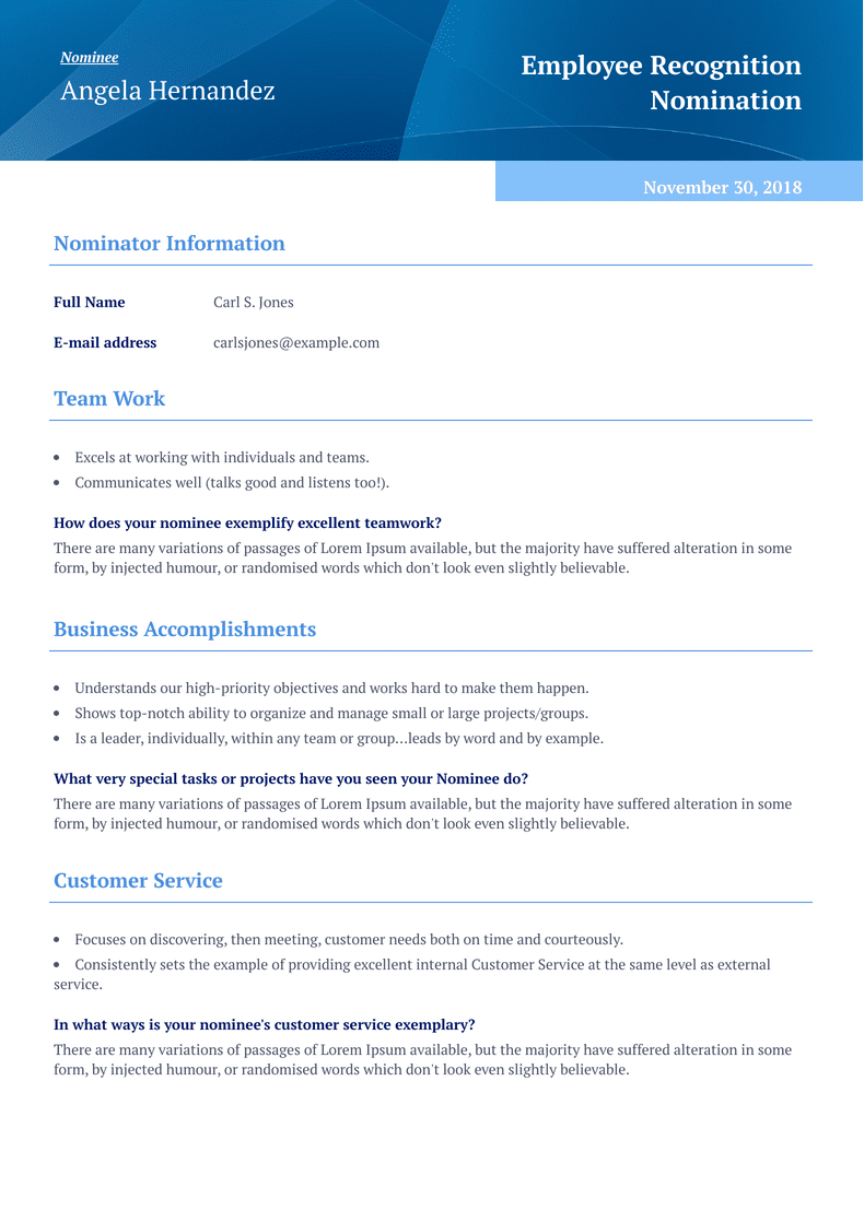 Employee Recognition Award Nomination Template Pdf Templates Jotform 