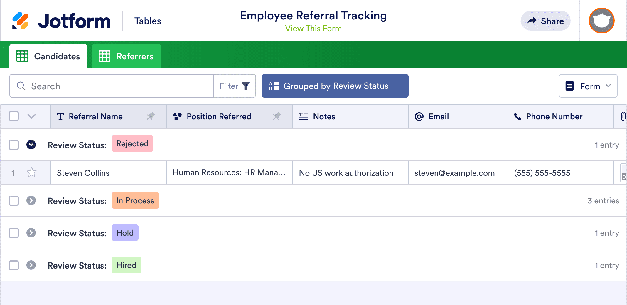 Employee Referral Tracking