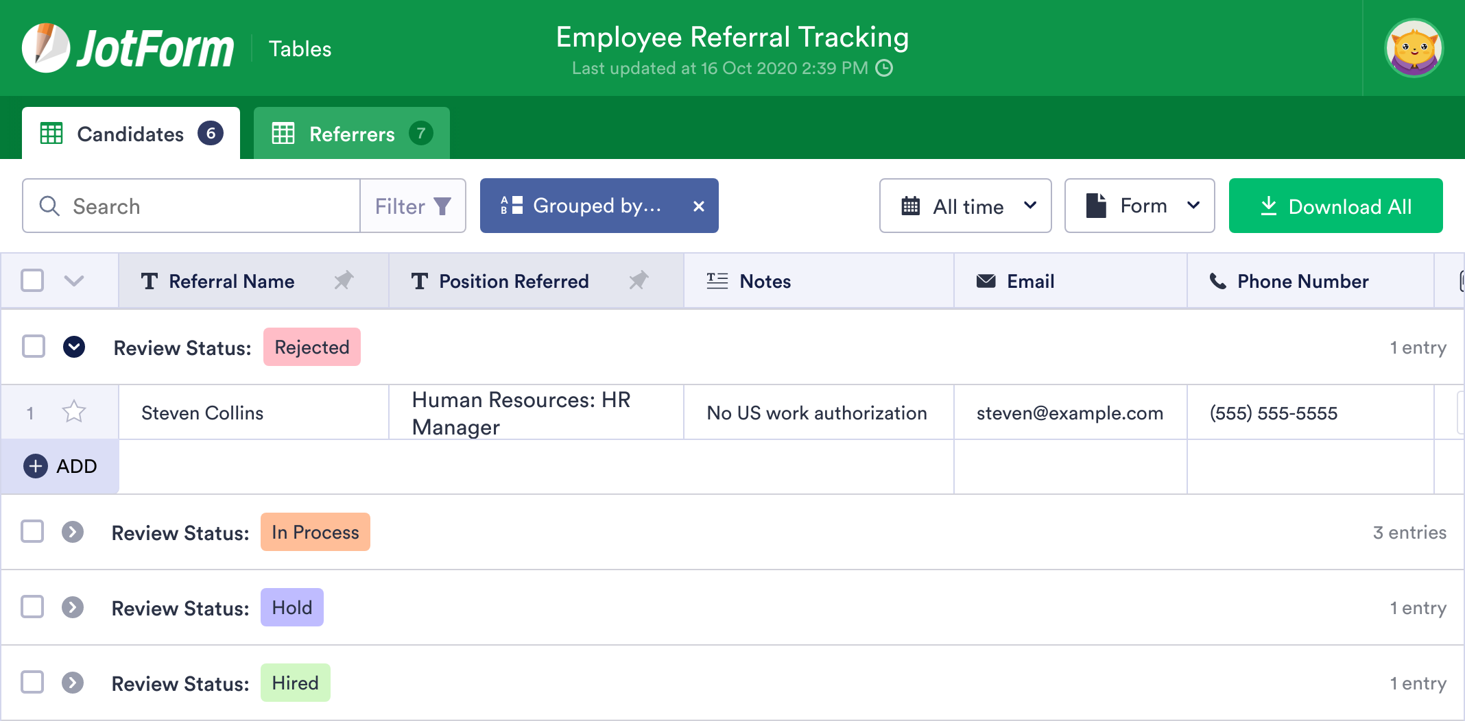 Employee Referral Tracking Template Jotform Tables 3783