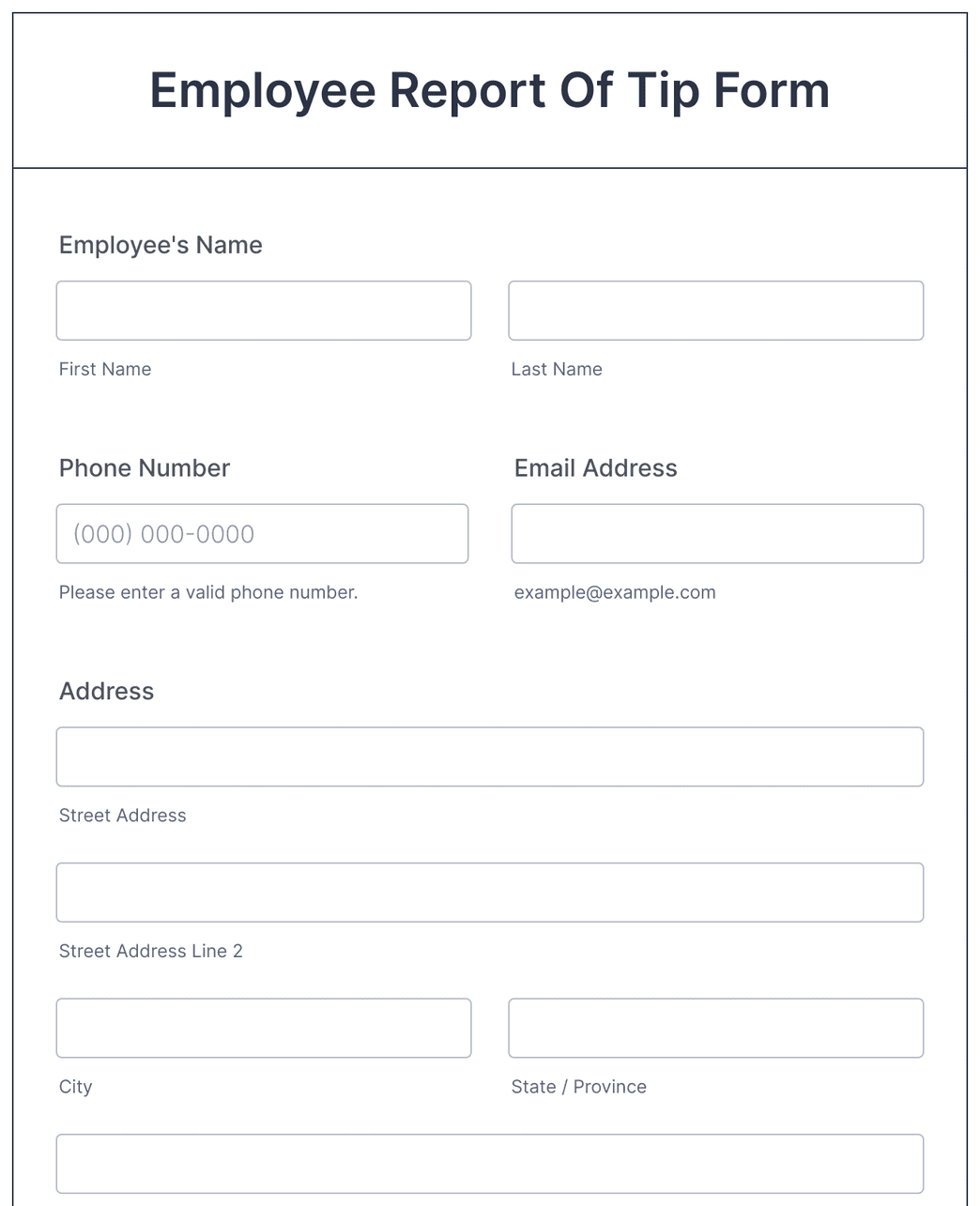 Employee Report Of Tip Form Template 