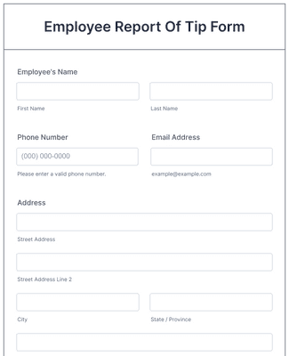 Employee Report Of Tip Form Template | Jotform