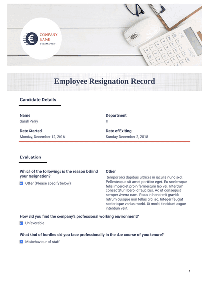 Employee Resignation Template
