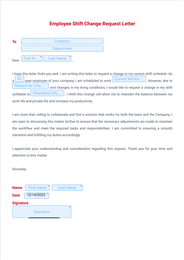 Employee Shift Change Request Letter Sign Templates Jotform