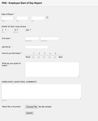Form Templates: Employee Start of Day Report