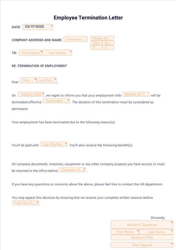 Employee Termination Letter - Sign Templates | Jotform