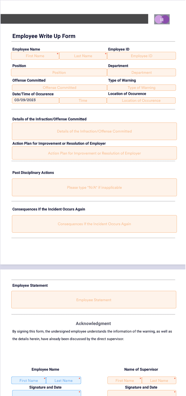 PDF Templates: Employee Write Up Form
