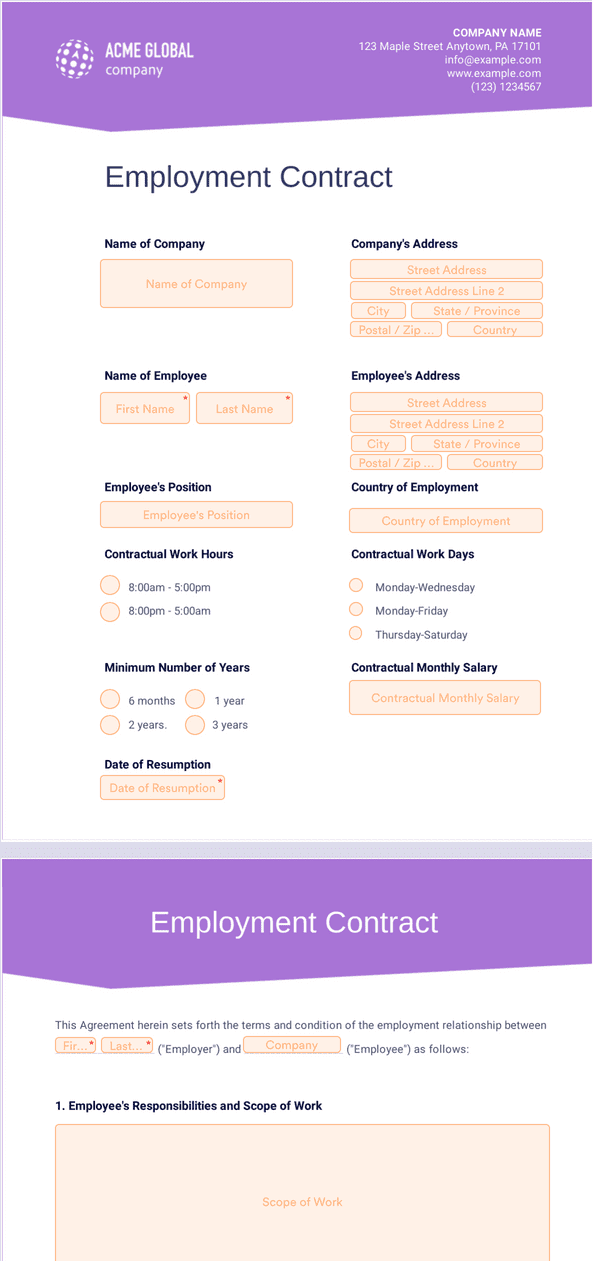 PDF Templates: Employment Contract Template