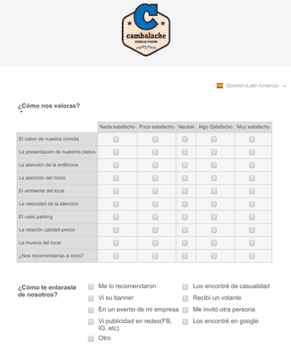 Encuesta de Satisfacción de Servicio CAMBALACHE Plantilla de formulario |  Jotform