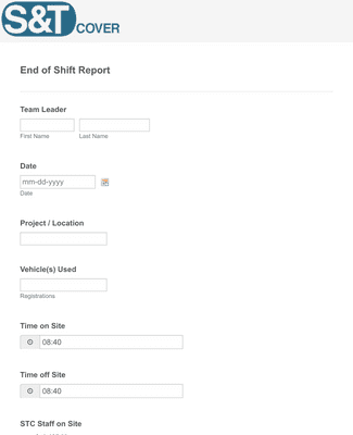 Form Templates: End of Shift Report Form