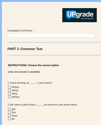 English Level Assessment Form