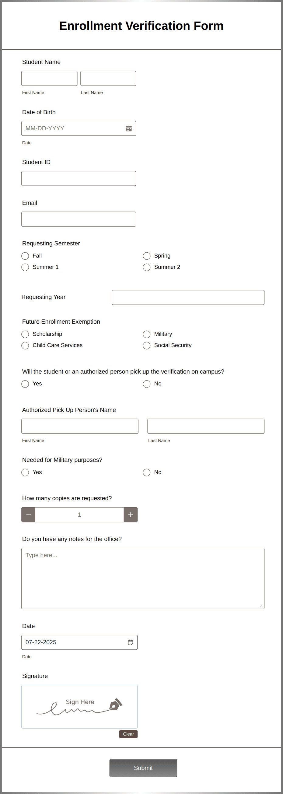 Template enrollment-verification-form