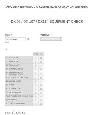 Equipment Checklist Form
