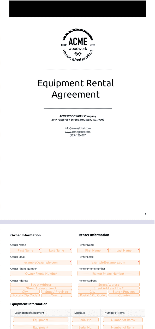 PDF Templates: Equipment Rental Agreement Template