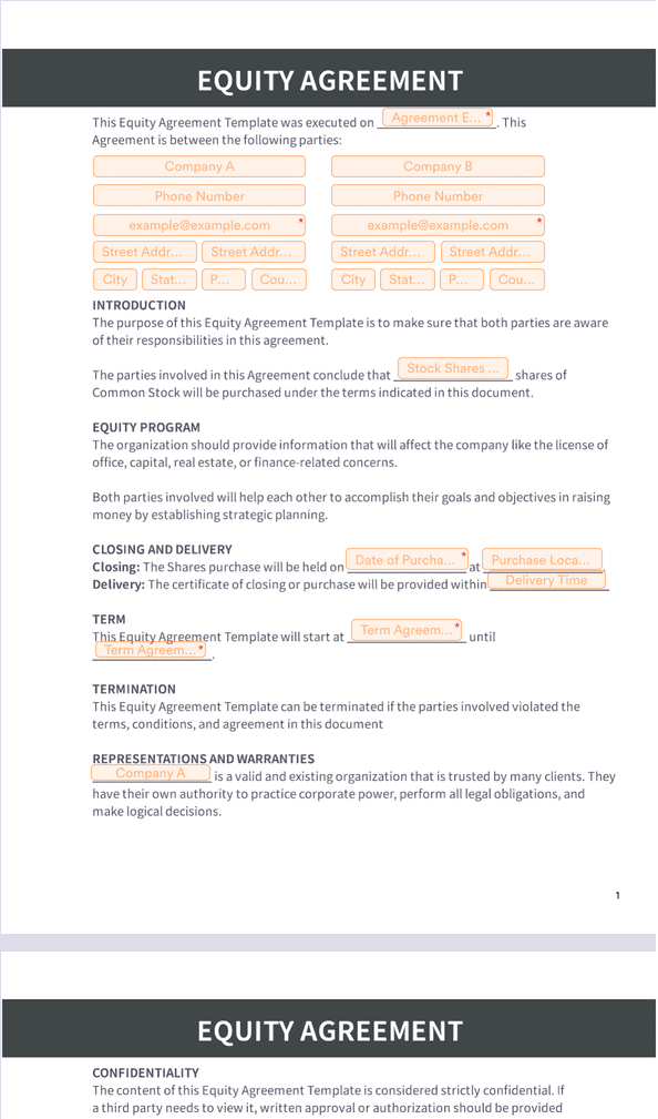 Equity Agreement Template Sign Templates Jotform