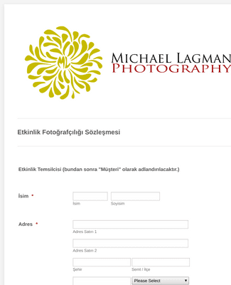Form Templates: Etkinlik Fotoğrafçılığı Sözleşmesi