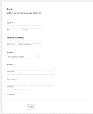 Form Templates: Etkinlik LCV Formu