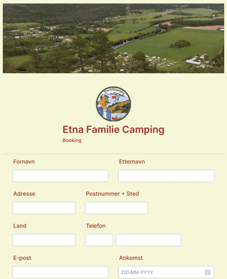 Form Templates: Etna Familiecamping Norge