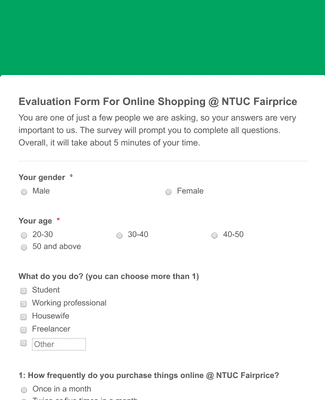 Evaluation form For Online Shopping