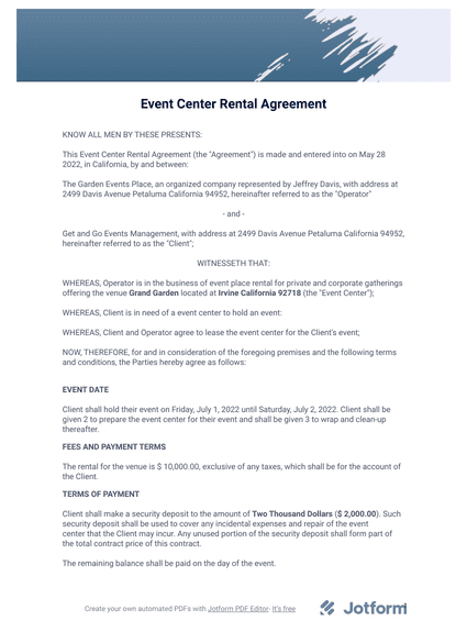 Event Center Rental Agreement